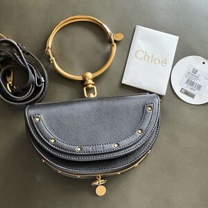 Chloe Nile Black with Gold Hardware Half-Moon Bracelet Clutch